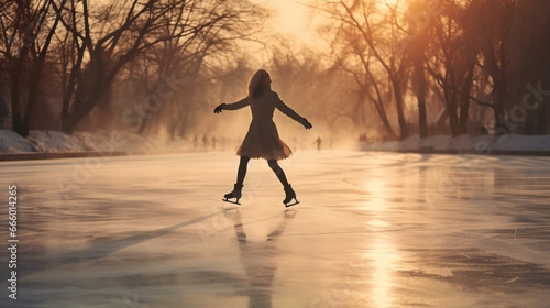 Graceful Ice Skating on a Frozen Pond, generative AI