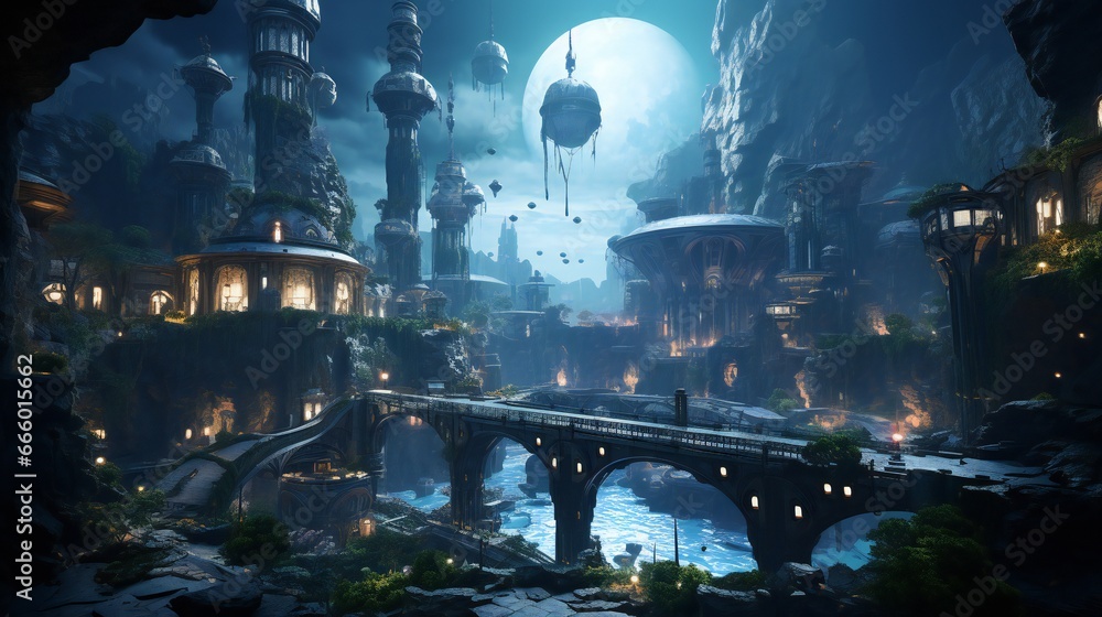 Obraz premium Fantasy alien planet. 3d rendering illustration. Computer digital drawing.