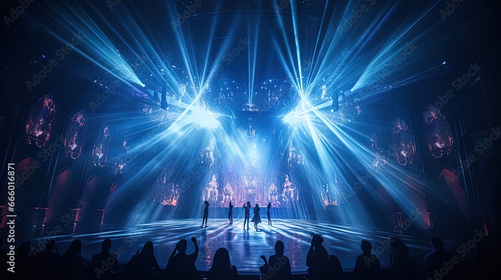 Dancing people in front of the stage. 3D rendering.