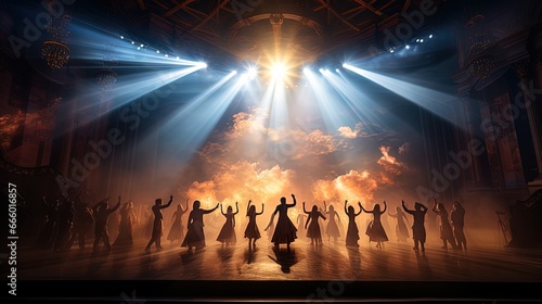 Dancing people in front of the stage. 3D rendering. © Pamarac
