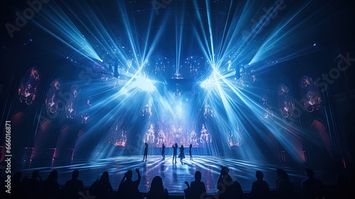 Dancing people in front of the stage. 3D rendering.