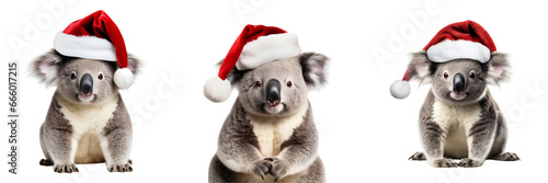 Koala wearing  a christmas hat on transparent background photo