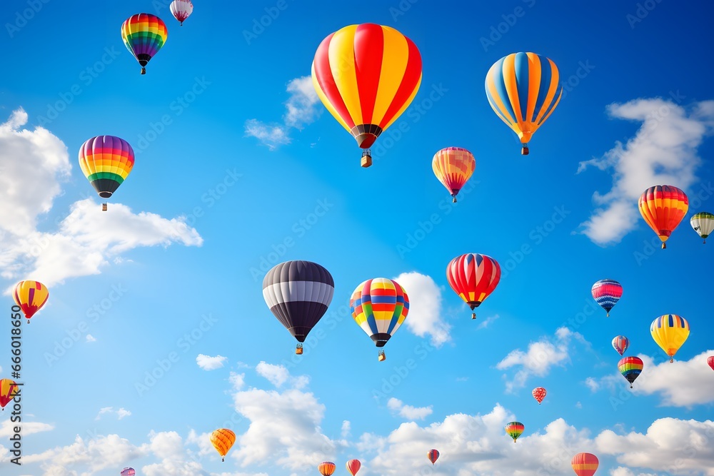 Fototapeta premium Colorful hot air balloons on blue sky.