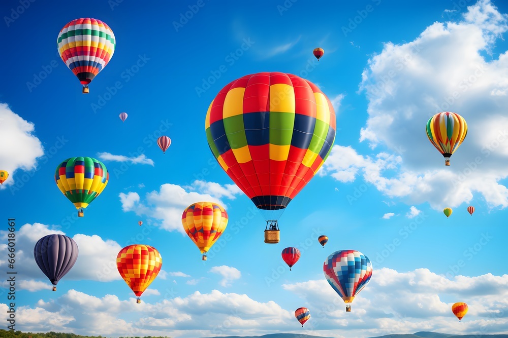 Naklejka premium Colorful hot air balloons on blue sky.