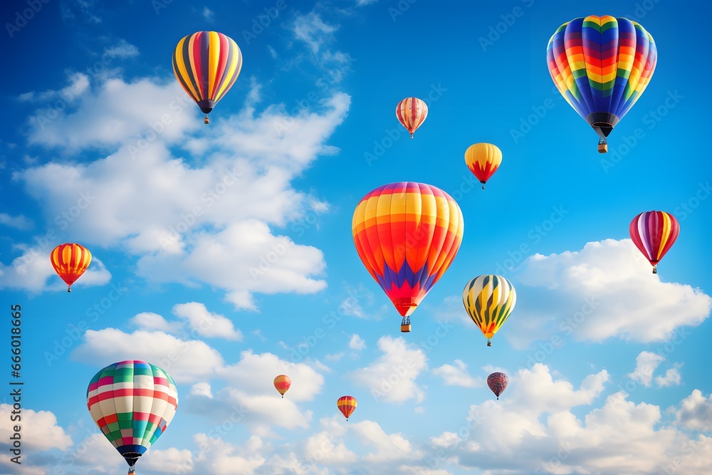 Obraz premium Colorful hot air balloons on blue sky.