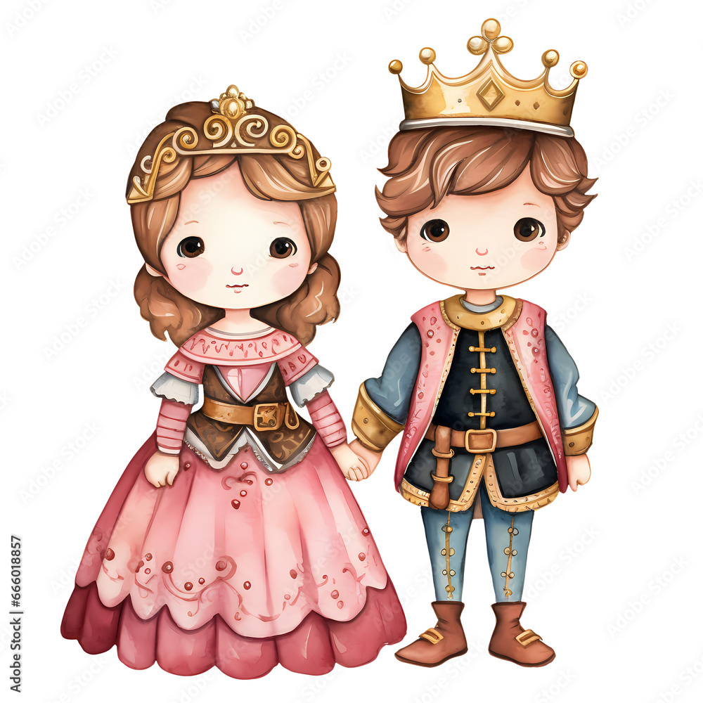 Watercolor Cute Prince Princess Clipart Illustration