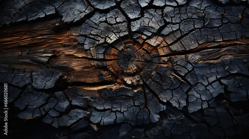 Charred wood bark black texture. Detailed macro close-up view of tree burned scratched cork background. Generative AI