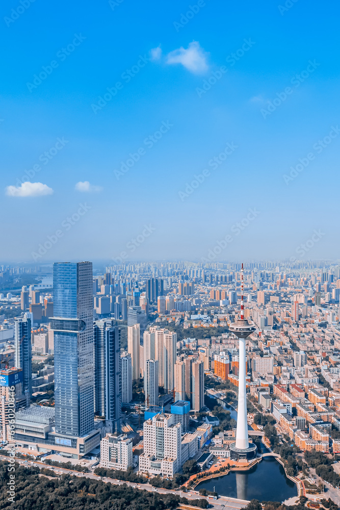 Aerial photography of the color TV tower city CBD in Shenyang, Liaoning, China