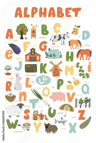 Farm animals Eanglish alphabet.