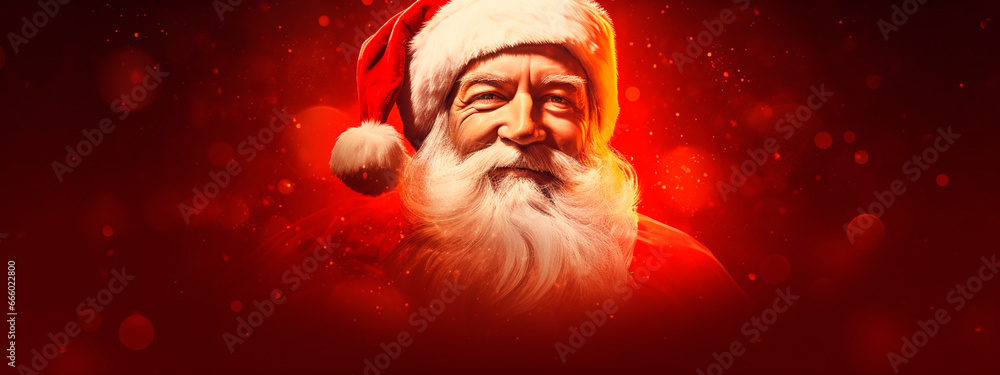 Portrait of Santa Claus on a red background. Generative AI,