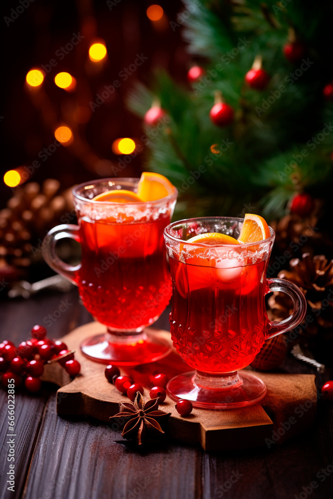 Beautiful Christmas cocktail on the table. Generative AI, Beautiful Christmas cocktail on the table. Generative AI,