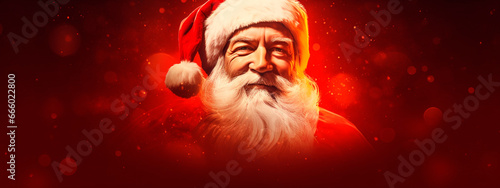 Portrait of Santa Claus on a red background. Generative AI,