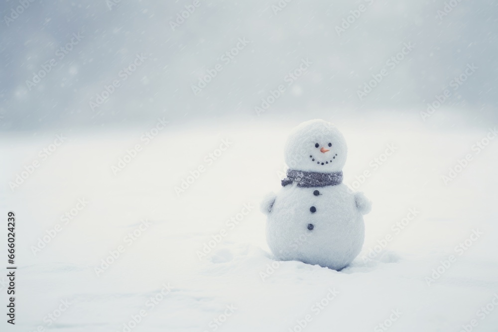 Snowman in a winter storm on snowy field Snowman in a winter storm on snowy field