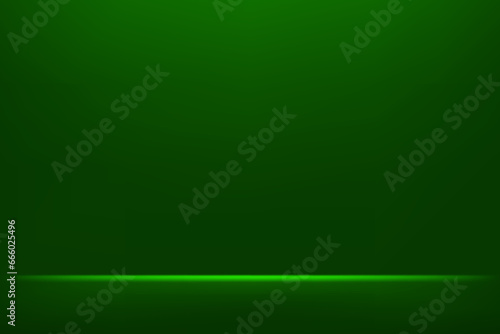 Empty green studio room interior. Clean workshop for photography or presentation. Bright Christmas and New Year background light garlands. Vector illustration.