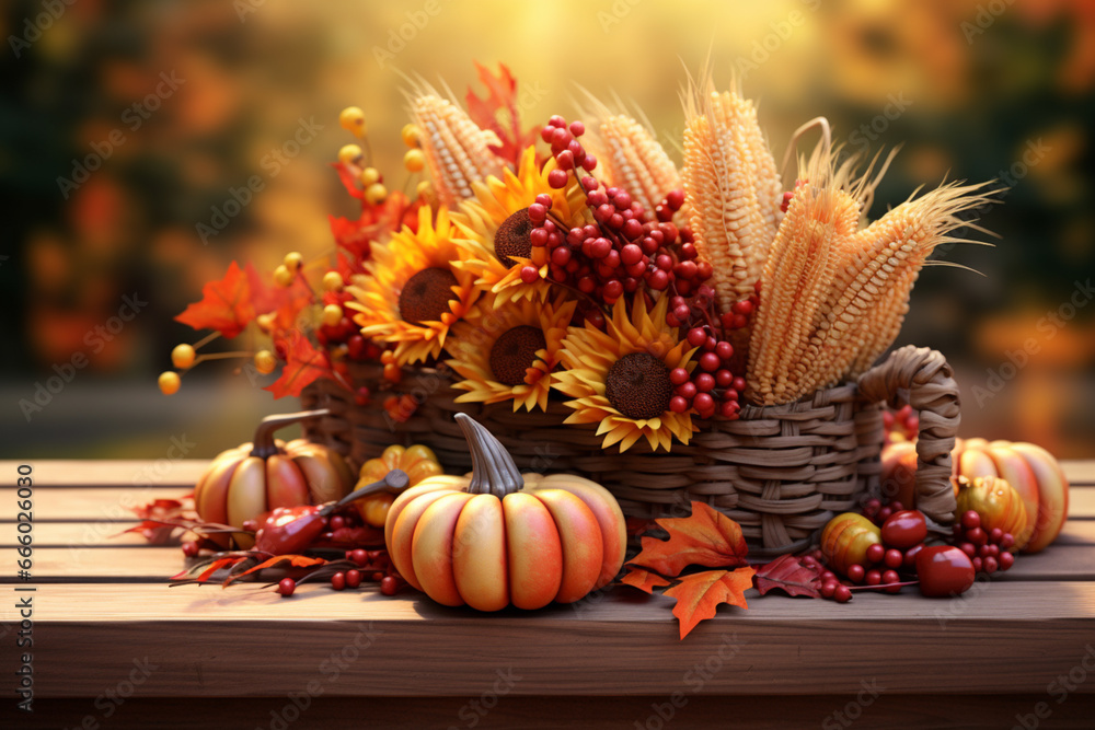 Autumn decorations and fall colors are common during Thanksgiving.