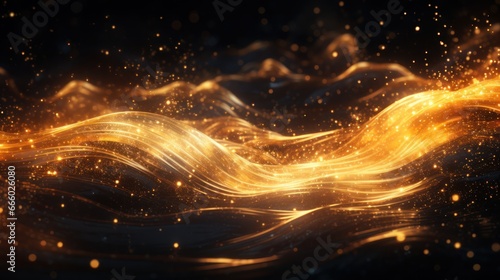 A mesmerizing dance of particles flows, leaving behind trails of golden light