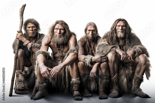 Photo of a gathering of Neanderthals in close proximity created with Generative AI technology