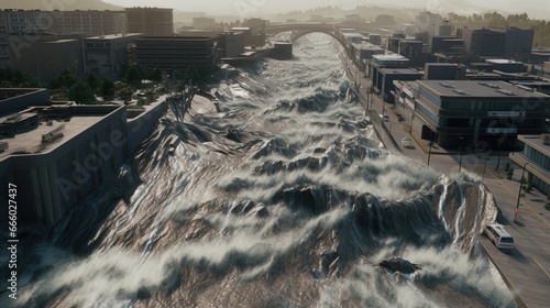Natural disaster concept with flood or dam break