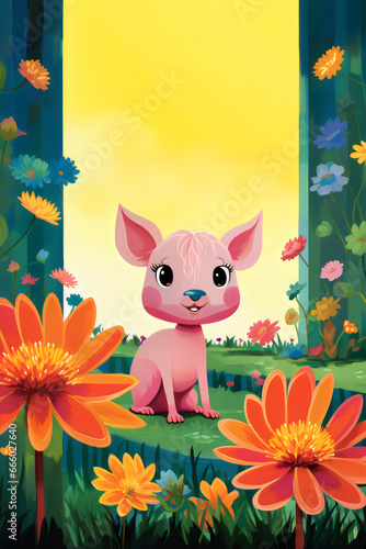 Pink Piglet   Blossoms  Colorful Cover Design for Children s Coloring Book