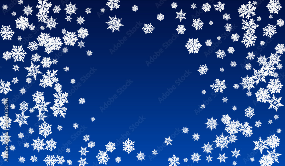 Gray Snowflake Panoramic Vector Blue Background.