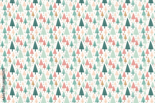 Christmas tree seamless pattern for wrapping paper for xmas gifts. Modern pastel color abstract fir tree backdrop.