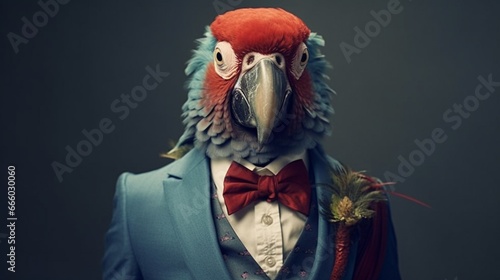 Portrait of a parrot dressed in a formal business.Generative AI