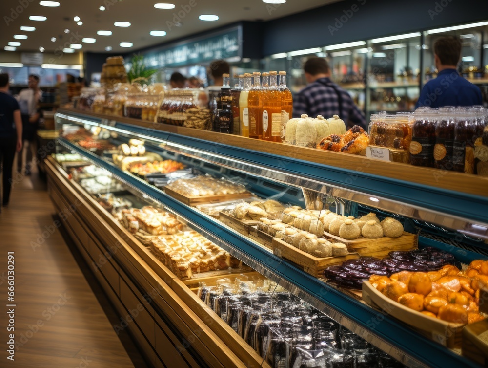 A bustling grocery store with a wide variety of food options