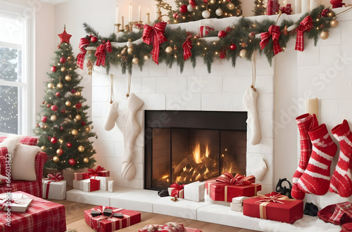 Christmas Anticipation: Festive Living Room with Burning Candle, Gift Box, and Decorated Tree.2