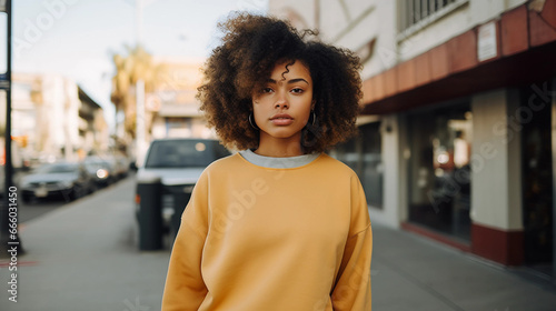 cute black girl wearing t shirt street photography