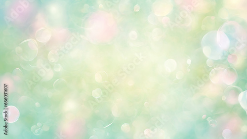 A mesmerizing and dreamy blend of soft ethereal blur, set against a backdrop of light green, adorned with whimsical bubbles, a delicate watercolor effect, and subtle bokeh elements.