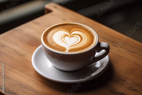 Morning delight. Hot cappuccino and latte beautiful art heart. Coffee creations. Espresso masterpieces. Artistry in cup. Cafe elegance