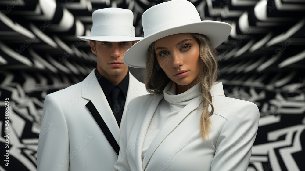 Man and woman wearing white and black clothes. Man and woman wearing white and black clothes.