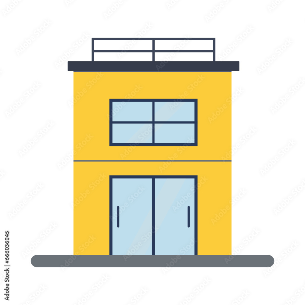 2-story commercial building painted yellow with a rooftop flat design 2-story commercial building painted yellow with a rooftop flat design