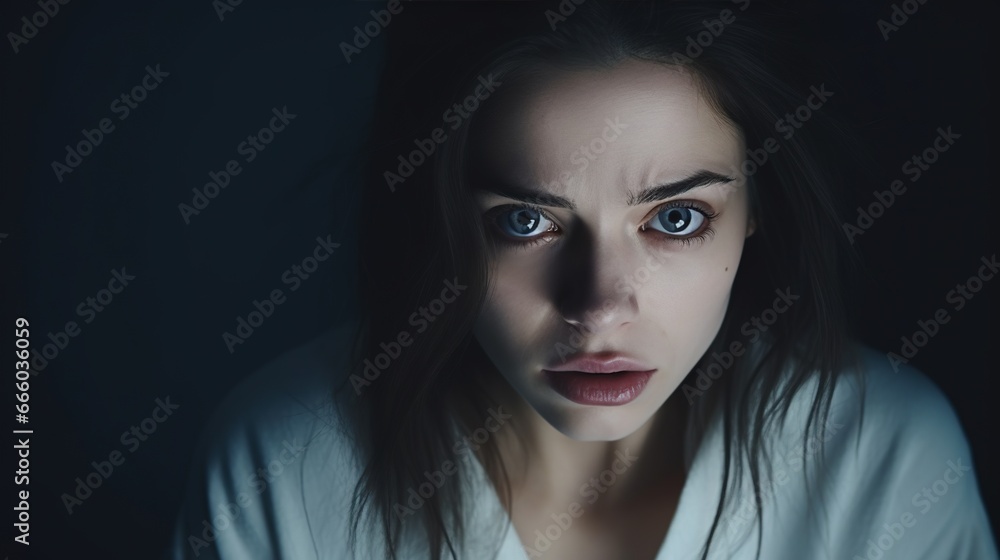Fototapeta premium Scared Woman Looking at the Camera Isolated on the Minimalist Background 
