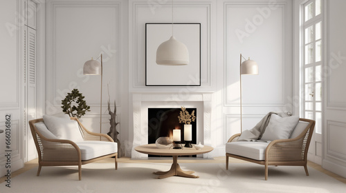 Interior Of A Bland Cream White Room With Fireplace © Blake