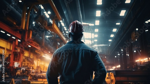 Portrait Heavy Industry Engineers worker working in a Metal Construction Manufacture.