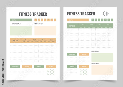 Fitness Planner, Modern Planner Template Set, Vector Planner