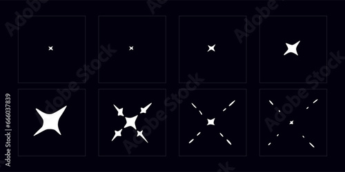 Shine light FX animation frame. Shine effect sprite sheet for video games, cartoon, advertising video and motion design. Hand drawn vector animation.