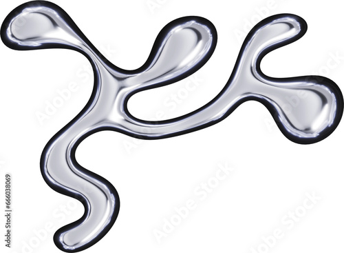 3d chrome metal organic fluid shape. Abstract liquid mercury metallic icon. 3d rendering aluminum gradient shape design element isolated on white background. Brutalist futuristic style