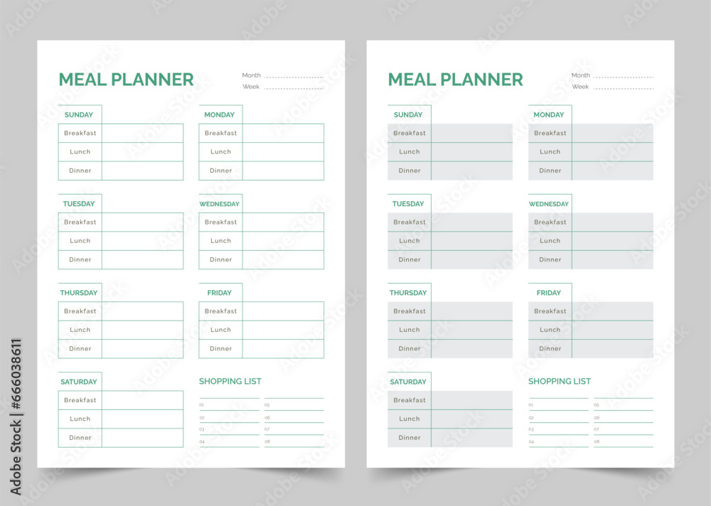 Meal Planners Template, Modern Planner Template Set, Vector Planner - obrazy, fototapety, plakaty 