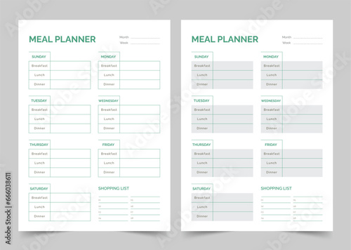 Meal Planners Template, Modern Planner Template Set, Vector Planner
