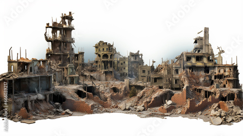 City destroyed by war, creativity and design. Generative Ai photo