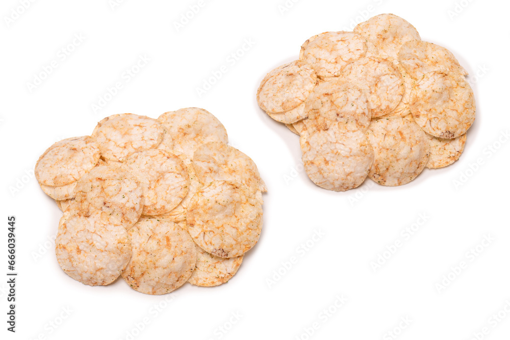 Rice chips isolated on white background. Rice chips isolated on white background.
