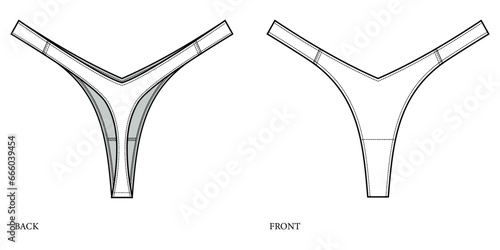 2cm Thong technical fashion illustration. Thong vector template illustration. front and back view. white colour. CAD mockup set.