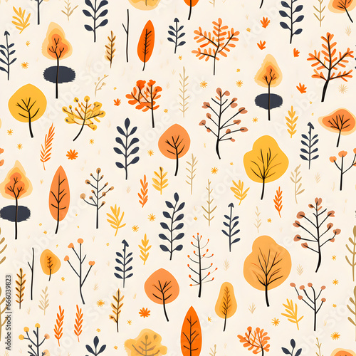 Repeating seamless autumn wallpaper pattern in doodle style