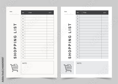 Shopping List Planner Template, Modern Planner Template Set, Vector Planner