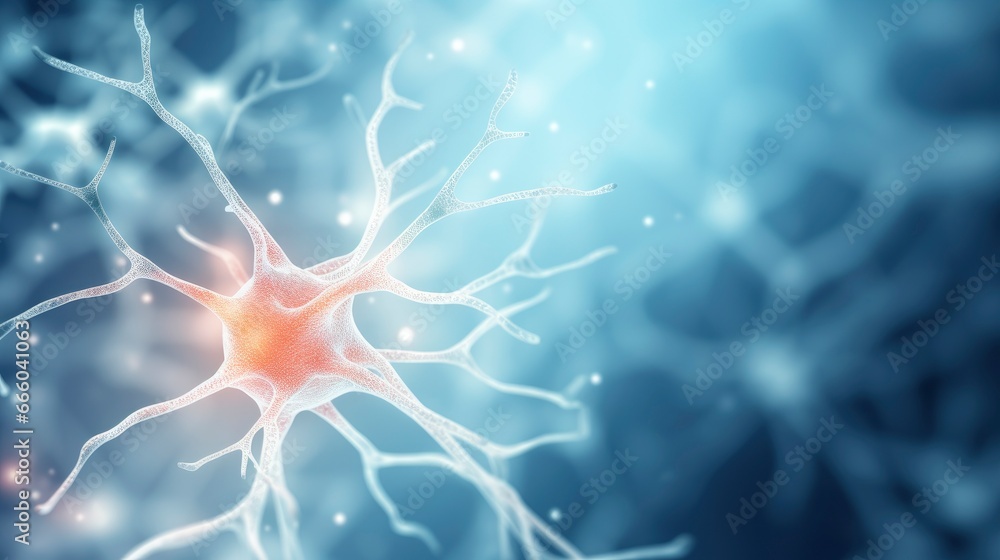Close-up 3d picture of single brain neuron under microscope Close-up 3d picture of single brain neuron under microscope