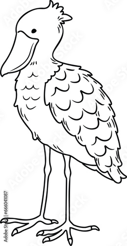 Simple and adorable Shoebill illustration with outlines only