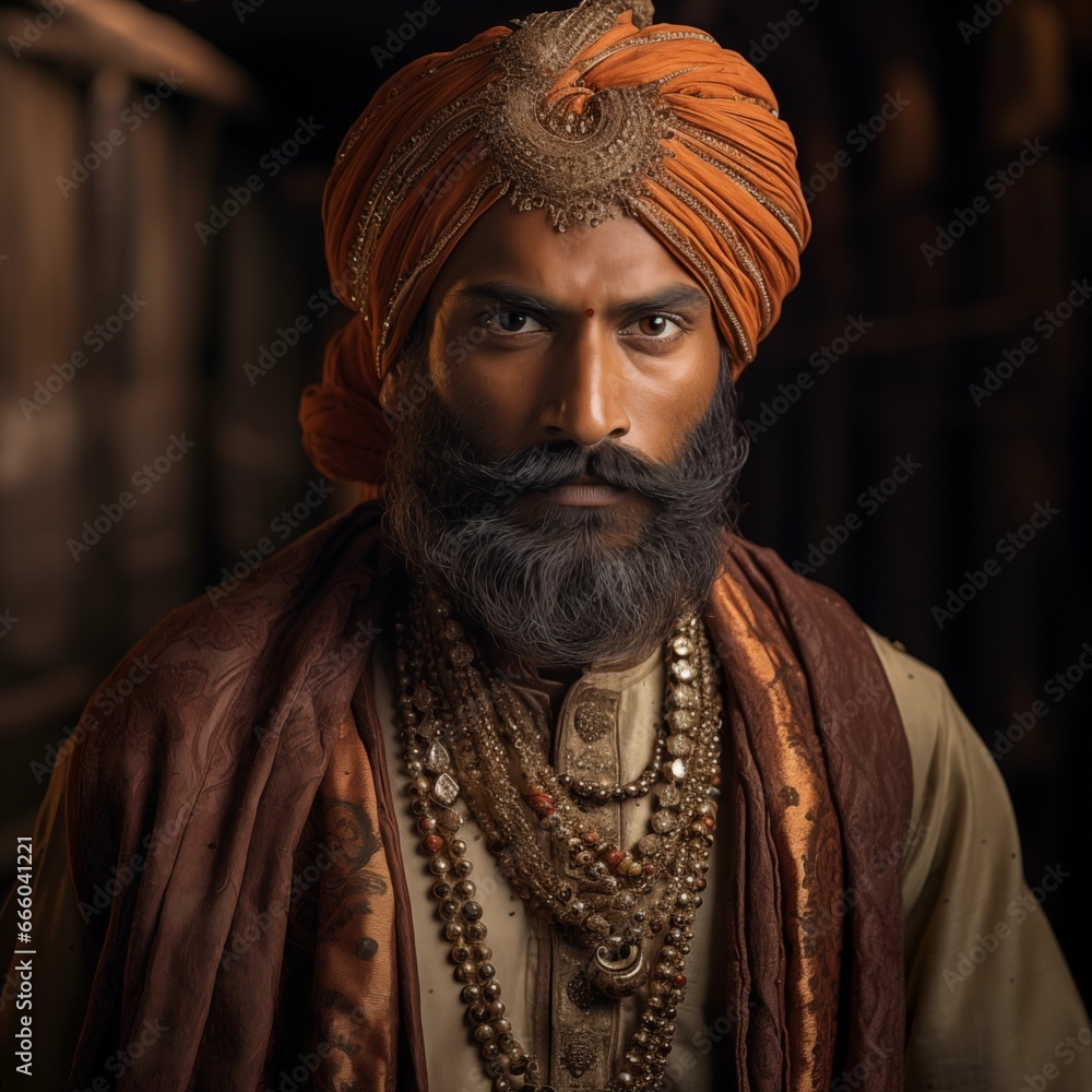 Close-Up Portrait of an Indian Man in Ethnic Attire, Capturing Cultural Elegance
