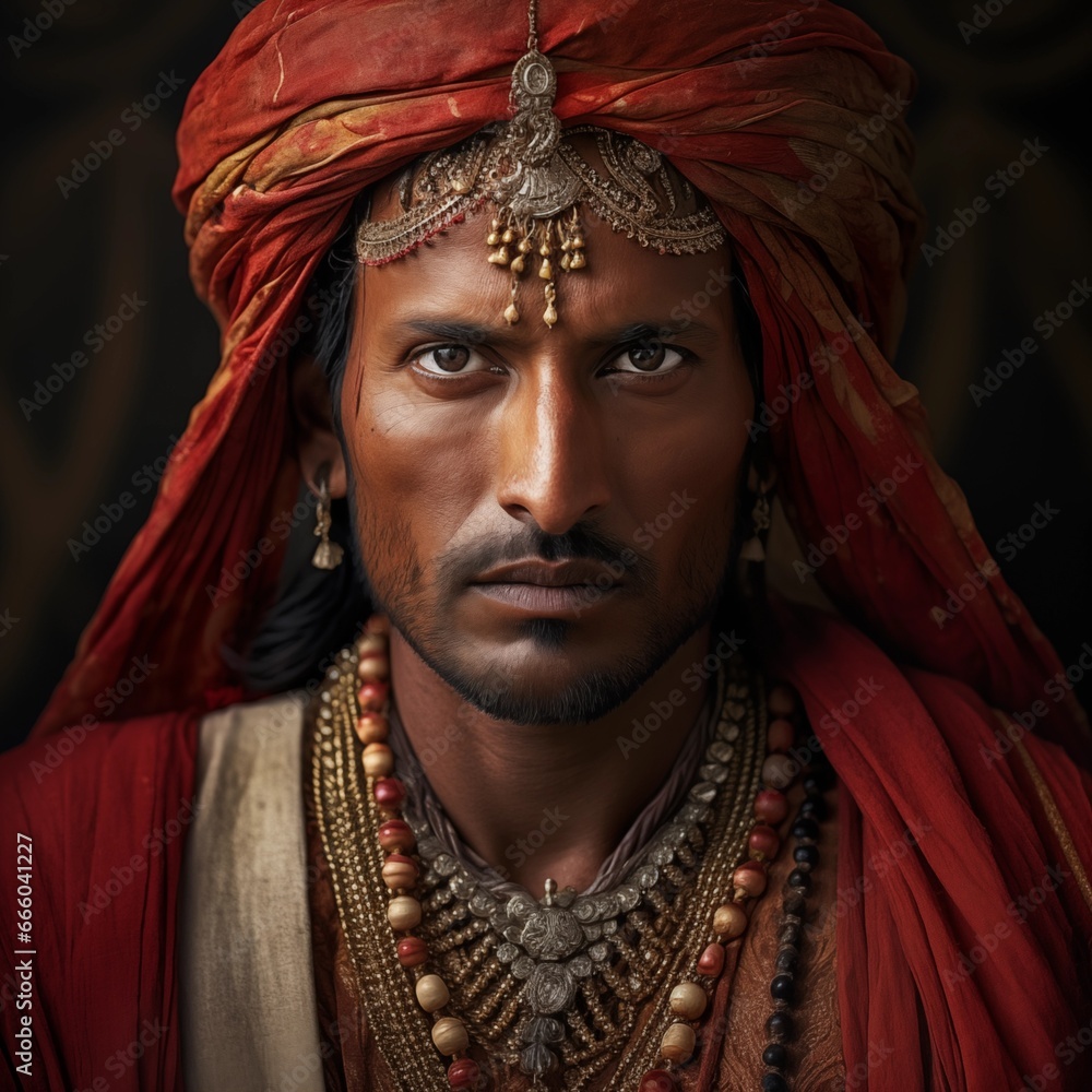Close-Up Portrait of an Indian Man in Ethnic Attire, Capturing Cultural Elegance